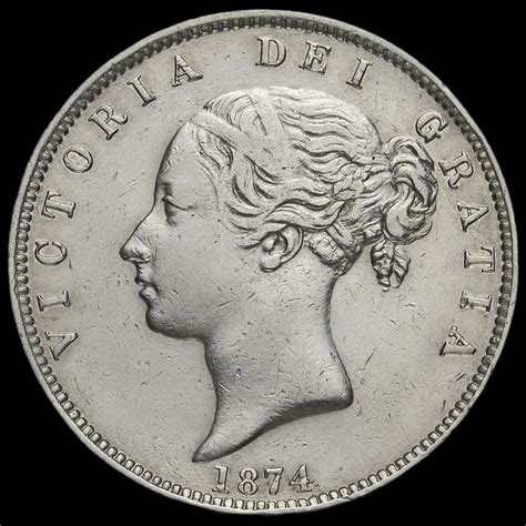 1874 Queen Victoria Young Head Silver Half Crown Vf