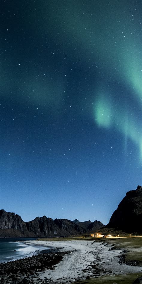 Download 1080x2160 Wallpaper Aurora Borealis Landscape Green Lights