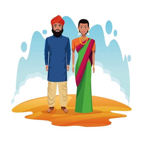 Couple Indien De Dessin Animé De Linde Vecteur Gratuite