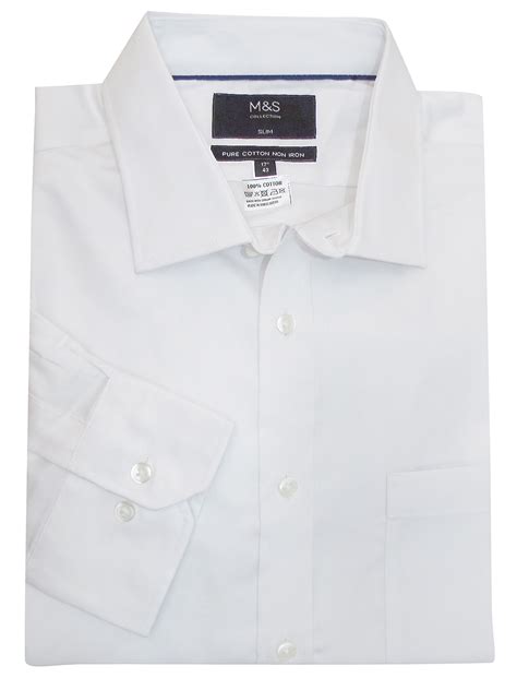 Marks And Spencer Mand5 White Pure Cotton Slim Fit Non Iron Shirt