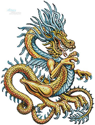 This is not a kit, just the pattern and dmc color chart. Yellow Dragon Cross Stitch Pattern fantasy