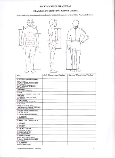 Free Printable Body Measurement Chart For Men