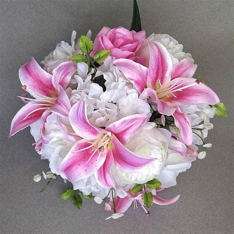 Pink Bouquet Pink Tiger Lilies Pink White Wedding White Etsy Bridal