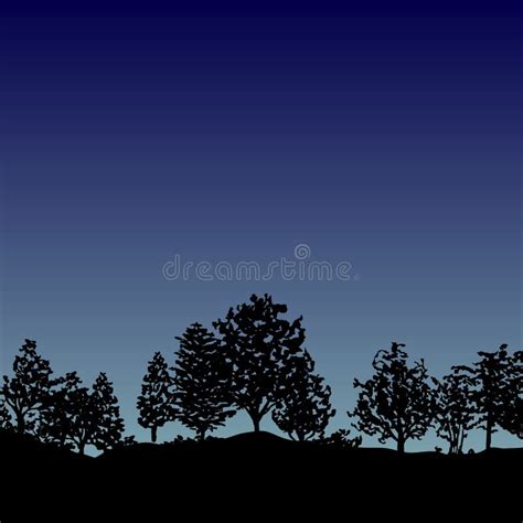 Night Forest Trees Silhouettes Background Stock Vector Illustration