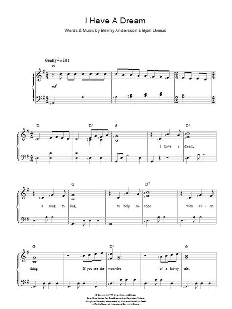 It was a major hit, topping the charts in many countries and peaking at no. I Have A Dream sheet music by ABBA (Piano & Vocal - 112094)