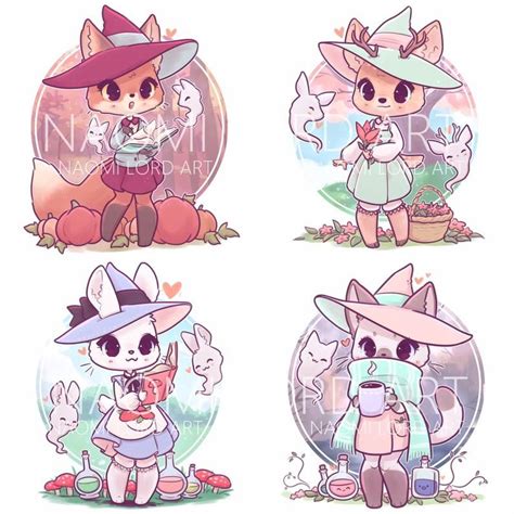 Kawaii Animal Witches Stickers And Or Prints 6x6 Or 8x8 Approx Etsy