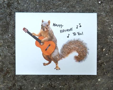 A Birthday Card With A Squirrel Holding A Guitar