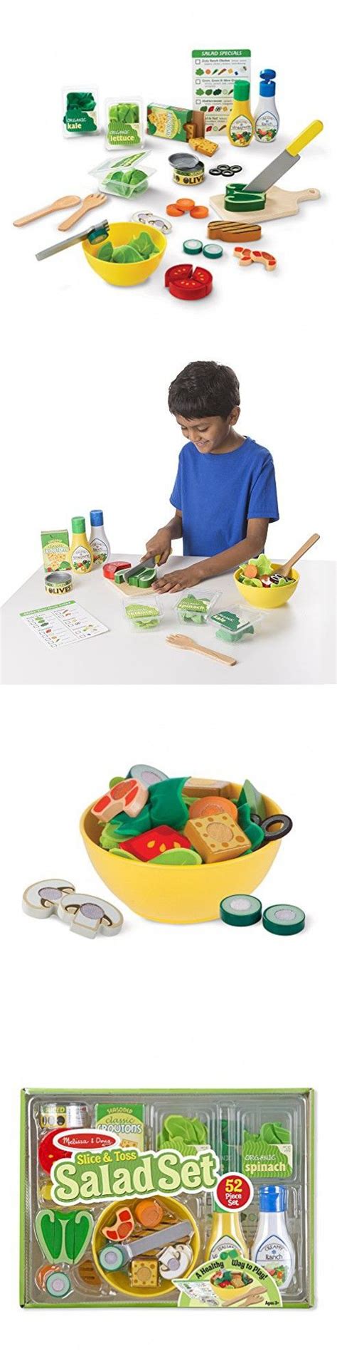 Melissa And Doug Slice And Toss Salad Play Food Set With 52 Wooden And Felt