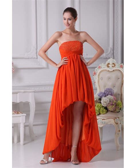 Simple Strapless Beaded Orange Prom Dress Short In Front Long In Back Op4234 1478