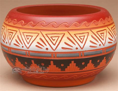 Indian Pottery Etched Clay Bowl 325 Navajo P327 Mission Del Rey