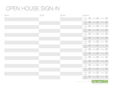 Open House Sign In Sheet Printable Basic Open House Sign In Sheet Pdf