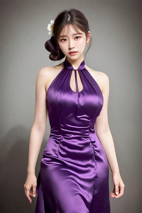 Ai가 그린 보라색 원피스드레스 입은 여자 그림 Asian Model Girl Asian Girl Girls Long Dresses Fantasy Art Women