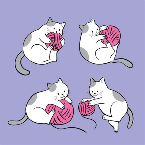 Premium Vector Cartoon Cute Actions Adorable Cat Playing Yarn