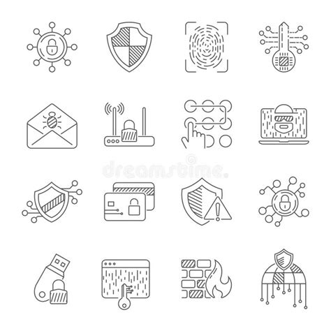 Data Protection And Cyber Security Thin Line Icons Set Computer