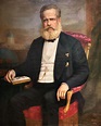 Retrato de Dom Pedro II com a cúpula do Imperial Observatório no morro ...