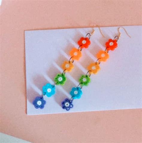 Rainbow Flower Perler Bead Earrings Rainbow Flower Y2k Jewelry Pride