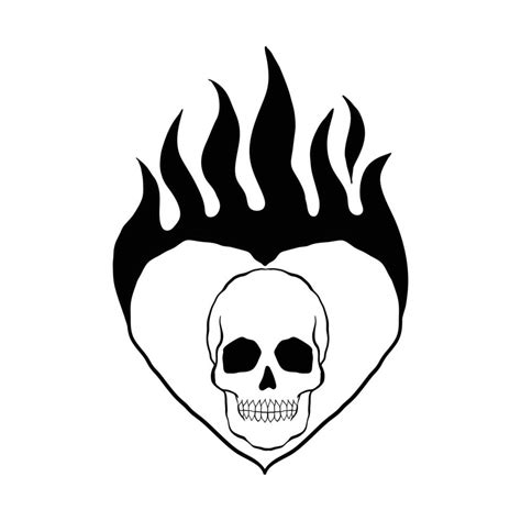 Hand Drawn Skull Heart Fire Doodle Illustration For Tattoo Stickers Etc