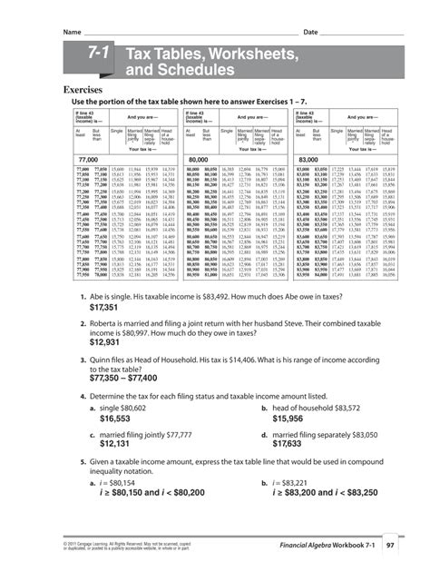 7 1 Tax Tables Worksheets And Schedules Answers — Db