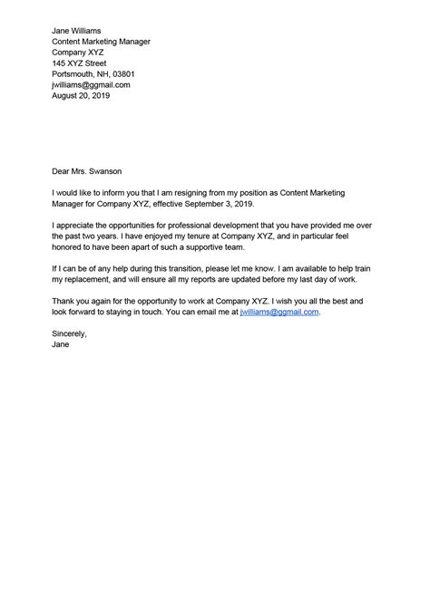 Professional Resignation Letter Template Download