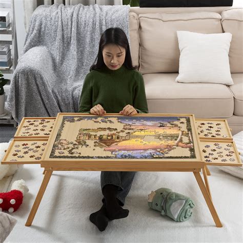 Buy Piece Puzzle Board X Wooden Jigsaw Puzzle Table With Folding Legs And