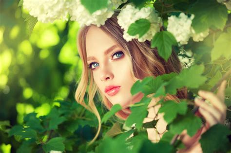 Beautiful Girl And Blooming Flowers Stock Photo 02 Free Download