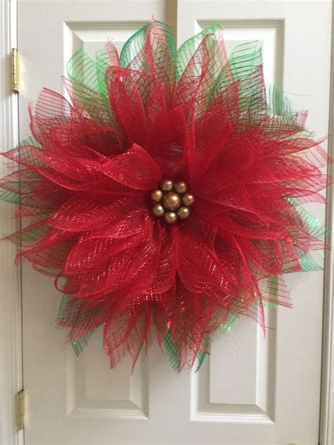 Poinsettia Deco Mesh Wreath By Hollycowcrafts On Etsy Deco Mesh