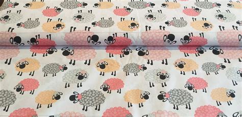 Sheep Print Cotton Fabric With Cute Sheep 100 Cotton Fabric Etsy