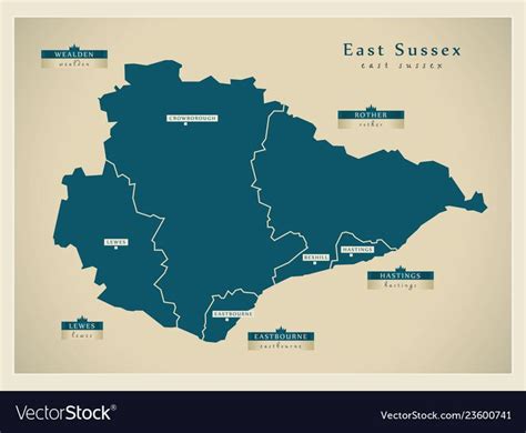 Modern Map East Sussex County With Districts Vector Image On