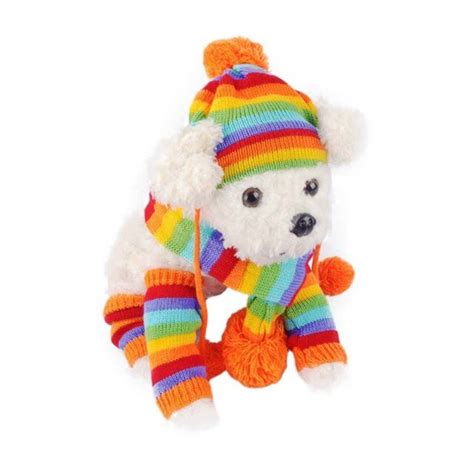 Lovely Dog Hat Winter Warm Knitted Striped Caps Scarf Socks 3pcsset