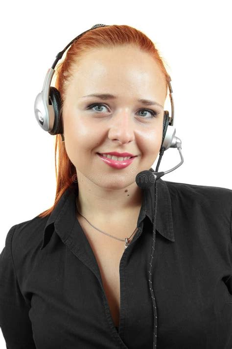 Portrait Of Happy Smiling Cheerful Support Phone Operator In Headset Stock Photo Image Of