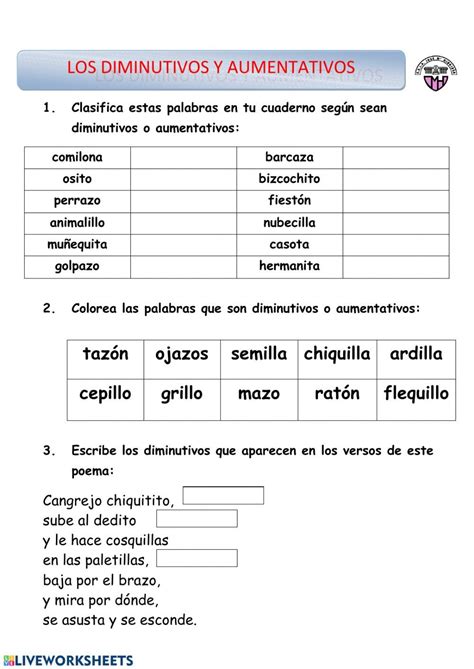 Diminutivos Y Aumentativos Interactive Worksheet Spanish Coty Class