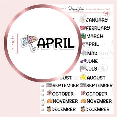Month Heading Planner Stickers Plannerchickdesigns