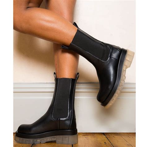 Womens Platform Chelsea Chunky Boots Pull On Elasticated Calf High