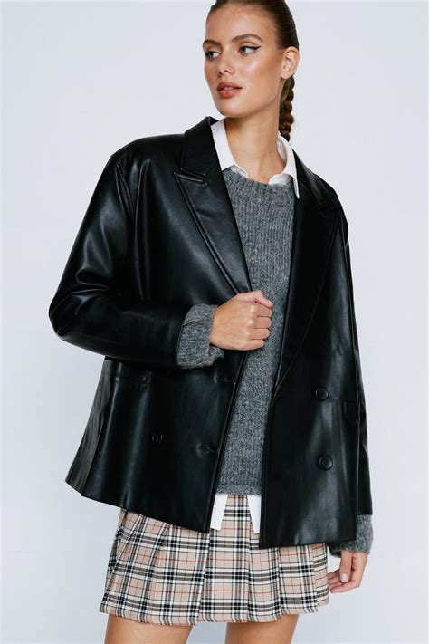 Faux Leather Double Breasted Jacket Boohoo Uk