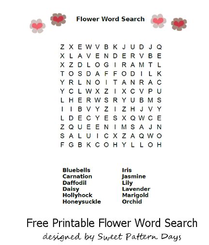 Flower Word Search Printable Flower Words Flower Printable Flowers