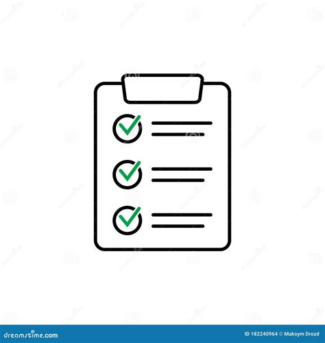 Clipboard With Checklist Icon For Web With Green Check Boxes Isolated On White Background Stock