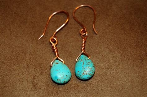 Items Similar To Turquoise Teardrop Earrings With Custom Copper
