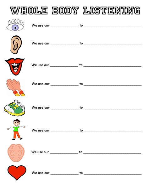 Whole Body Listening Worksheets