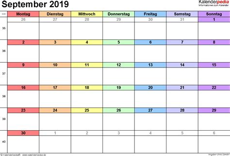 Kalender September 2019 Als Word Vorlagen