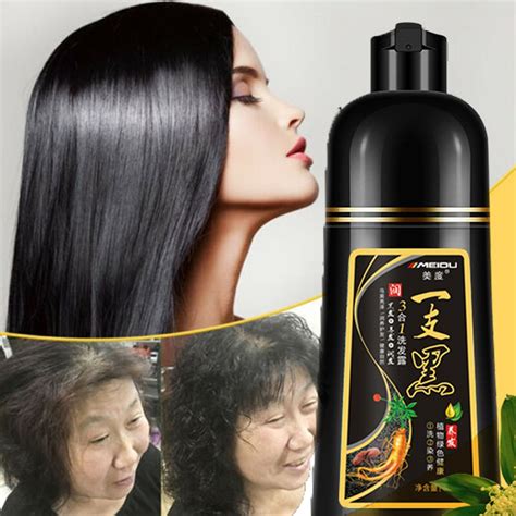 500ml Extract Organic Ginseng Permanent Black Hair Shampoo No Side