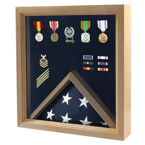 Flag And Medal Display Case Military Shadow Box Oak