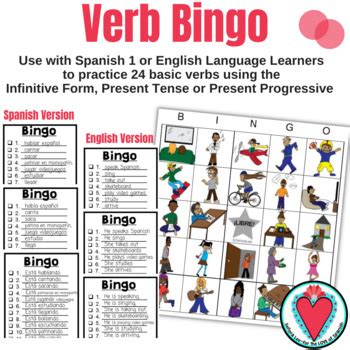 English Spanish Bingo Game Grammar Spanish Ar Verbs Present Progressive