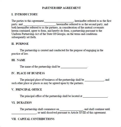 Printable Sample Partnership Agreement Sample Form With Regard To Small Business Agreement
