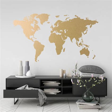 Gold World Map Wall Art Sticker Modern Room Decor Removable Vinyl