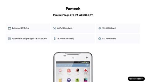 Pantech Vega Lte Im A800s Sky Full Device Specifications