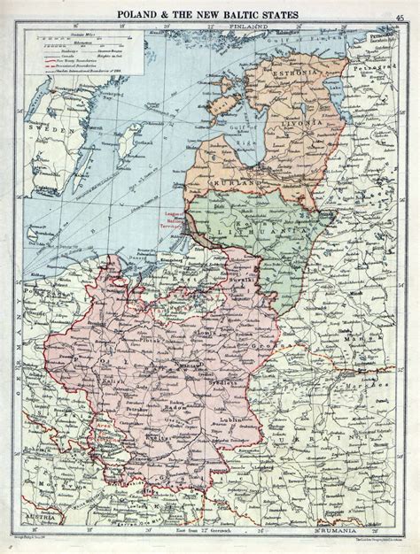 large detailed old map of poland and baltic states 1920 poland