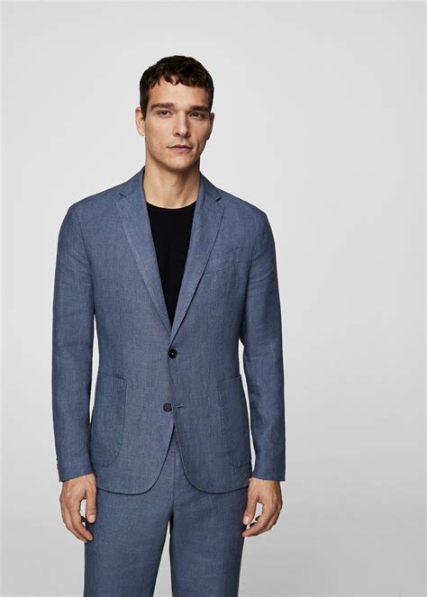 Mango Slim Fit Linen Suit Blazer In Navy Blue For Men Lyst