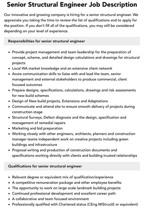 Senior Structural Engineer Job Description Velvet Jobs