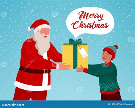 Santa Claus Giving A Christmas T To A Boy Stock Vector