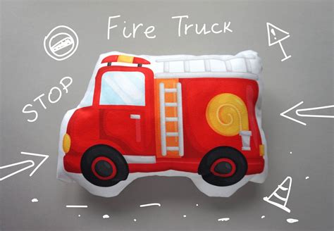 Fire Truck Shaped Pillow Fire Engine Decorative Double Sided Toy